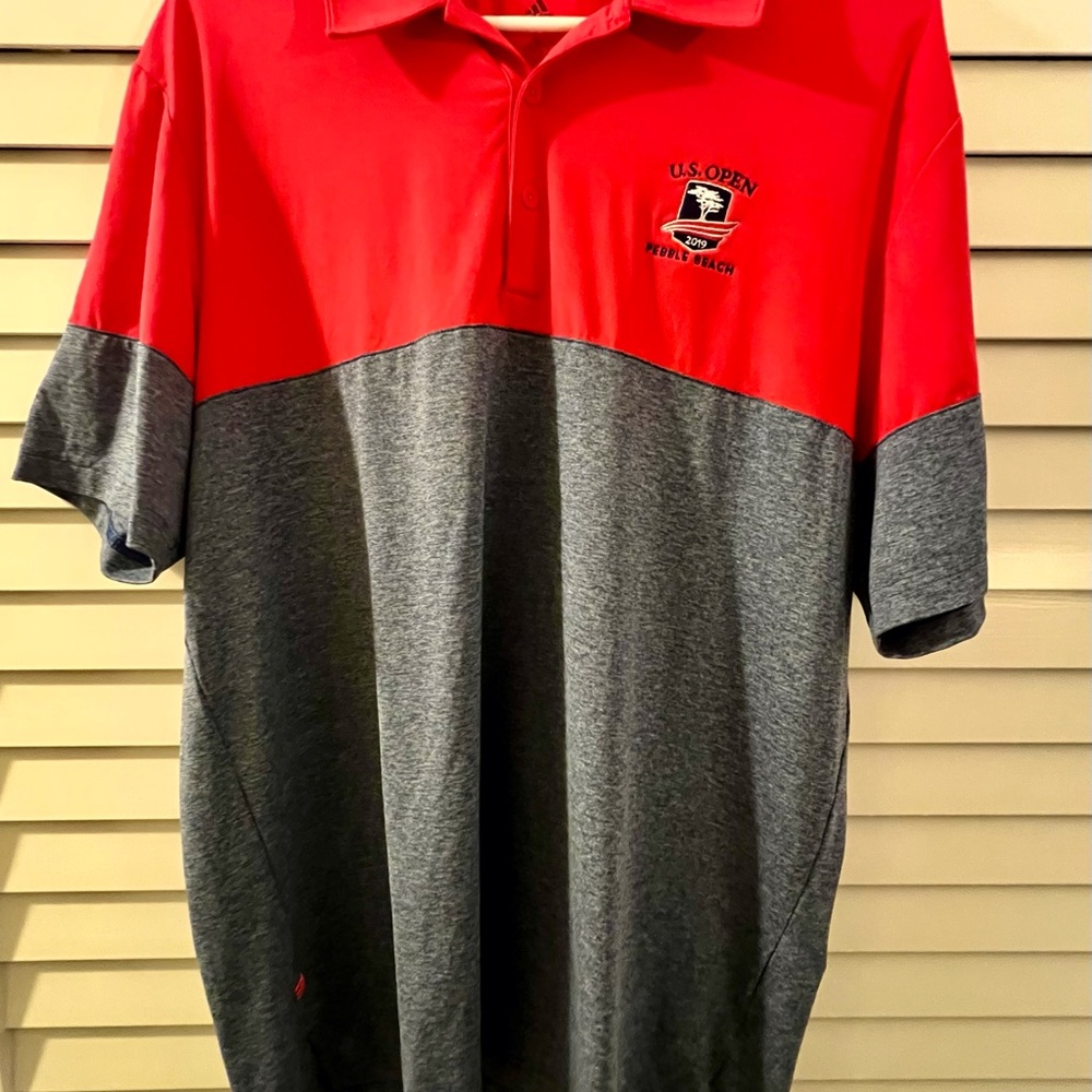 Adidas Red and Gray Polo Shirt with Color Block Design